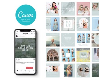 Spring Collection Instagram Templates for Instagram Posts - editable on Canva, 20 Designs
