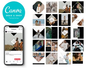 Geometrische Schwarz Weiß Vorlagen für Instagram Posts, bearbeitbar auf Canva, 20 Designs