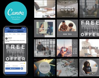 Tech Company templates for Facebook Posts - editable on Canva, 20 Designs