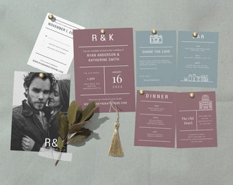 Monogrammierte minimalistische Hochzeitsvorlagen für Canva - DIY anpassbar für den Druck zu Hause oder online - Save the Date