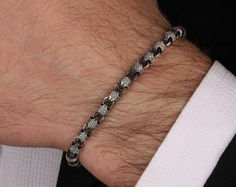 Personalized Silver Ball Chain Men Bracelet, Stylish Art Nouveau Jewelry, Unique Silver Men Link Bracelet, Boyfriend Gift, Father Jewelry