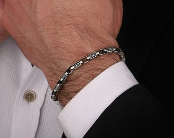 Handmade Art Deco 925 Sterling Silver Bracelet, Gift for Him