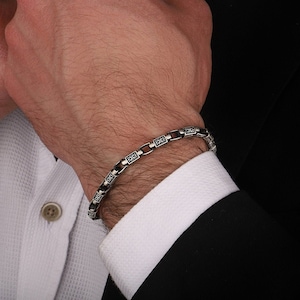 Handmade Art Deco 925 Sterling Silver Bracelet, Gift for Him