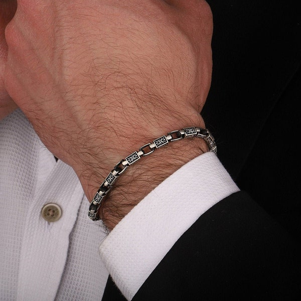 Rechtecke Art Deco Kettenarmband, 925 Silber handgemachtes Männer Armband, Sterling Silber Minimalist Armband, Freundschaftsarmband, Geschenk für Ihn