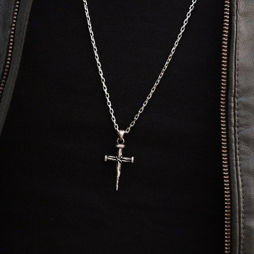 Nail Sterling Silver Cross Necklace 925 