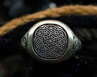 Mandala Signet Ring, Dainty Spiritual Silver Jewelry, Engraved Unisex Silver Accessory,  Jewelry, Father Gift Ring, Woman Jewelry