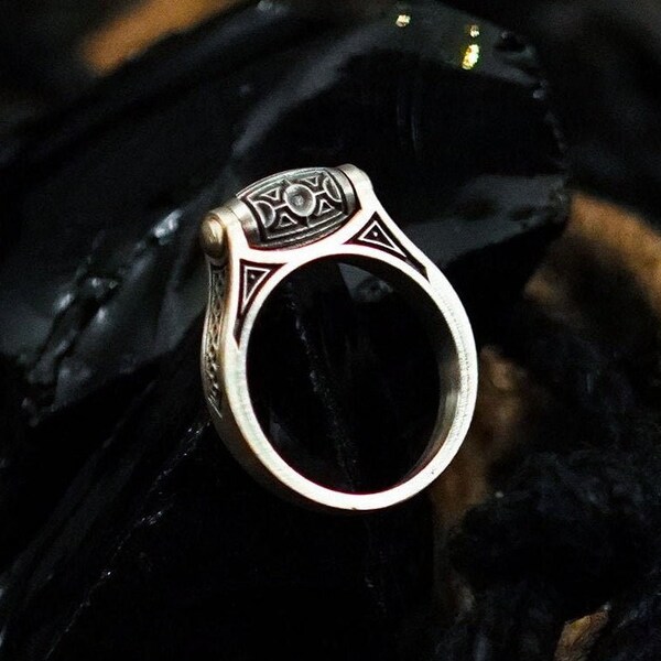 Spinning 925 Silver Men Fidget Ring, Anti Stress Rotating Ring, Art Deco Oxidized Engraved Ring, Anxiety Jewelry, Gift For Boyfriend