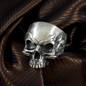 Mens Skull 925K Sterling Silver Ring, Handmade Black Ring For Men, Halloween Party Jewelry, Punk Skull Ring For Boyfriend, Halloween Skulls