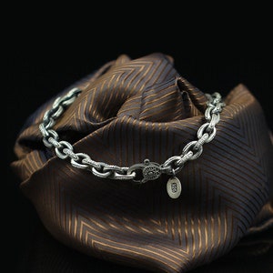 Bracciale personalizzato a catena in argento Art Déco 925, bracciale commemorativo da uomo in argento sterling, bracciale ossidato fatto a mano, regalo per il fidanzato
