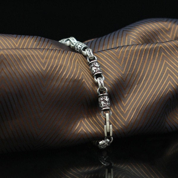 Cannabis Motifs Personalized Men Custom Bracelet, 925 Silver Hippie Jewelry, Sterling Silver Bohemian Jewelry, Chunky Bracelet, Gift For Him