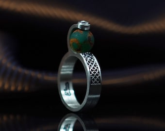 Bague en argent oxydé avec pierre naturelle, bague en argent gravée à la main, bague en argent oxydé avec agate tibétaine, cadeau unisexe