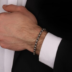 Personalized Silver Ball Chain Men Bracelet, Stylish Art Nouveau Jewelry, Unique Silver Men Link Bracelet, Boyfriend Gift, Father Jewelry image 3