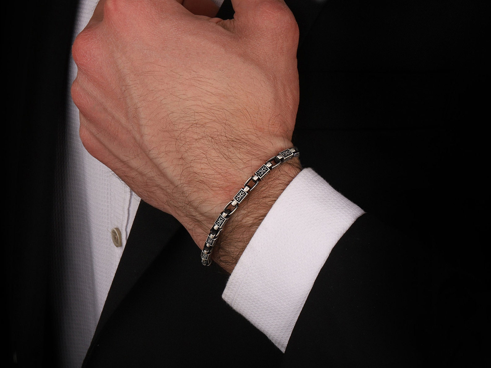 Rectangles Art Deco Chain Bracelet 925 Silver Handmade Men - Etsy