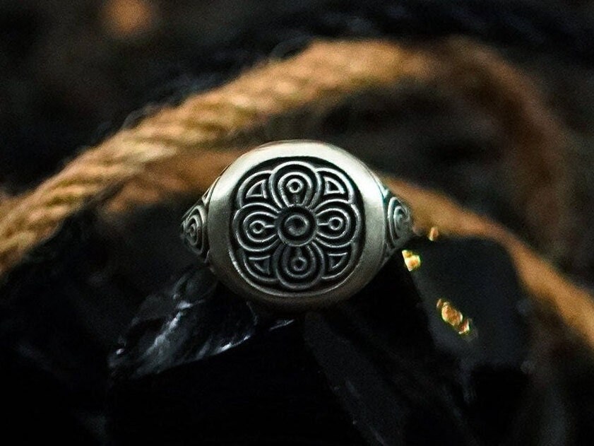 Clover Shamrock Silver Signet Ring, Four Leaves Sterling Silver
