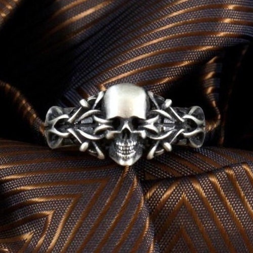 Skull and Snake Scales Biker Ring, 925 Silver Skull Wiccan Jewelry, Sterling Silver Skull Gothic Ring, Unique Punk Ring, Best Man Gift