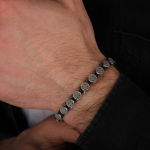 Silver Cross Chain Bracelet Religious Oxidized Christian Etsy