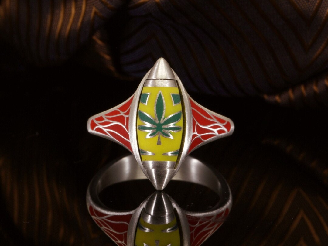 Sterling Silver Spinner Pot Leaf Ring, Colorful Enamel Jewelry, Marijuana Anxiety Jewelry, Fidget Cannabis Leaf Ring, Joint Jewelry
