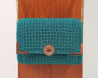 Crochet handmade bag, Shoulder bag for women, Turquoise clutch bag, Designer evening bag, Crossbody bag