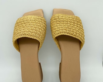 gold crochet handmade sandals, summer sandal, Flat sandals,mother's day gift,Female Slides Luxury,Summer Sandals for Women