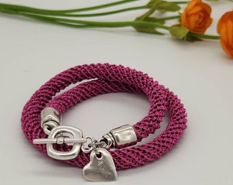 Crochet statement bracelet, Bordo contemporary bracelet, Knitted bangle bracelet, Chunky bracelet for her, crochet bracelet