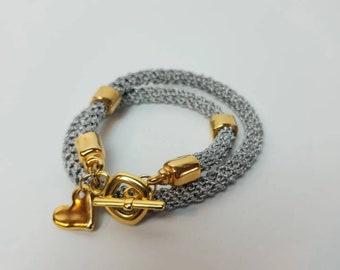 statement bracelet, Silver gold bracelet, contemporary bracelet, crochet bracelet, Chunky bracelet, crochet Wrap Bracelet