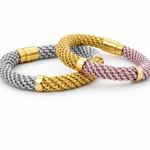 Handmade Crochet Bangle Bracelet Set: Stackable Metallic Rope Bracelets