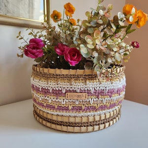 Handmade Crochet Basket: Multi-Colored Polyester Rope Home Decor