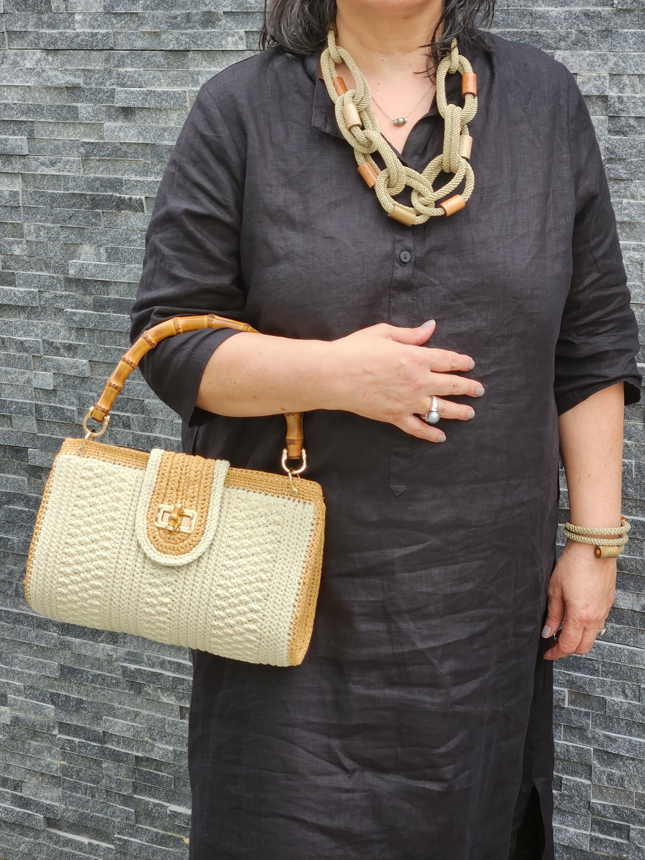 CROCHET RAFFIA VESPER BAG ESPRESSO MULTI