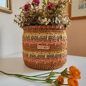 Hand made Crochet Basket, Multi colored Crochet Basket, Home decor basket plant pot,Designer crochet basket,Gift for her, Mother's day gift image 1