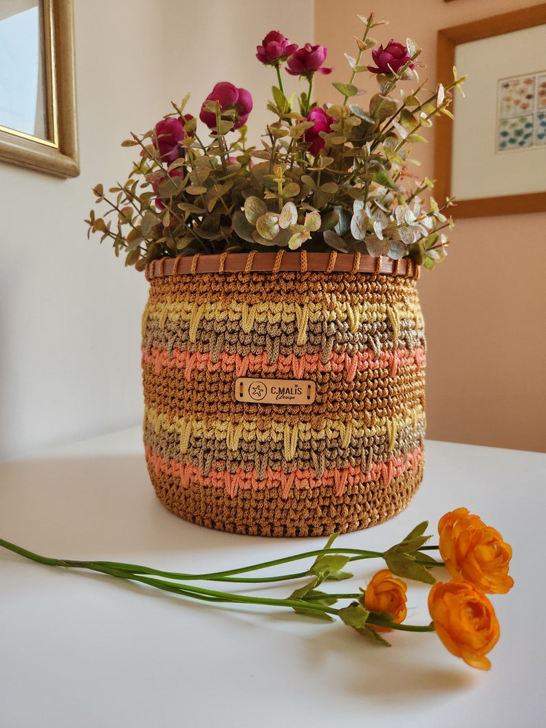 Hand made Crochet Basket, Multi colored Crochet Basket, Home decor basket plant pot,Designer crochet basket,Gift for her, Mother's day gift image 1