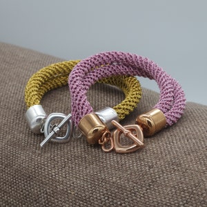 Bangle bracelet, Statement stackable bracelets, Knitted handmade bracelet, Rope bracelet for women