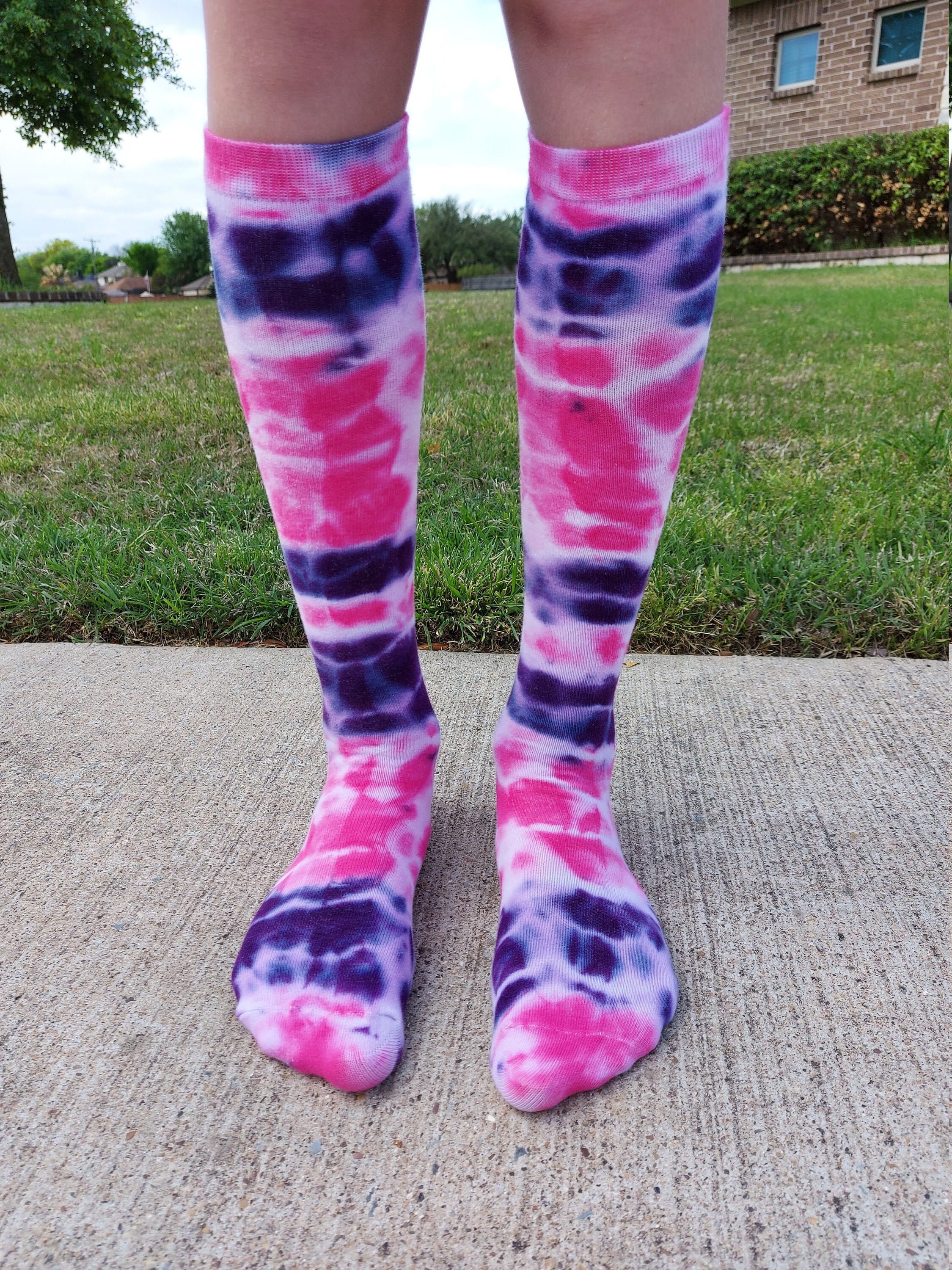 Pink Rockstar Adult Knee High Tie-Dye Socks | Etsy