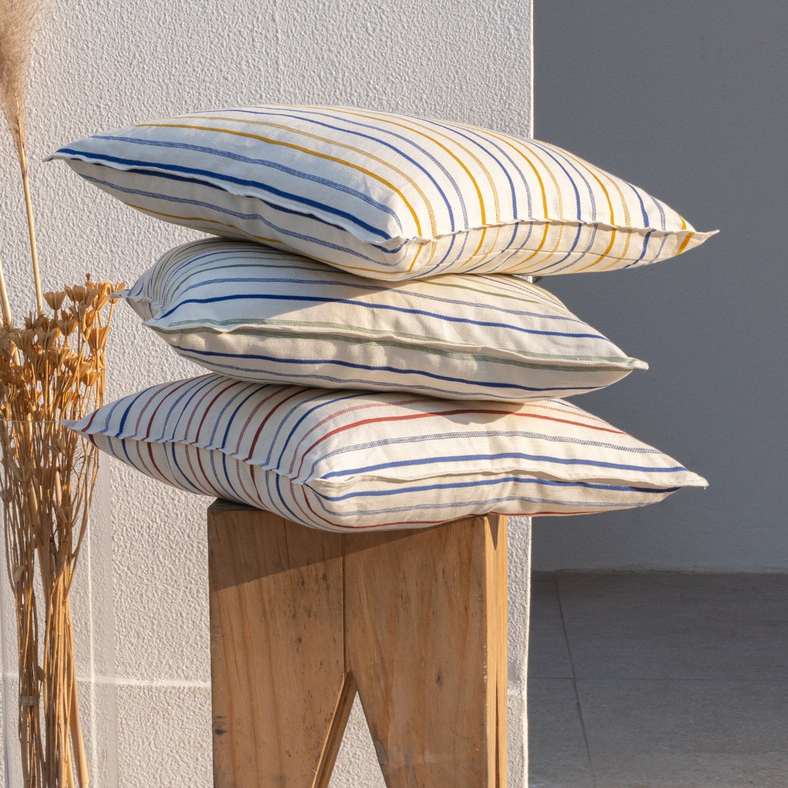 Linen Stripe Pillow Cover 18 x 18 Throw Pillow Cover Linen Etsy