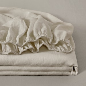 Sábana ajustable de lino tamaño king y queen, ropa de cama de lino lavada a piedra, súper suave, sábana ajustable 100 % lino francés de primera calidad en color natural