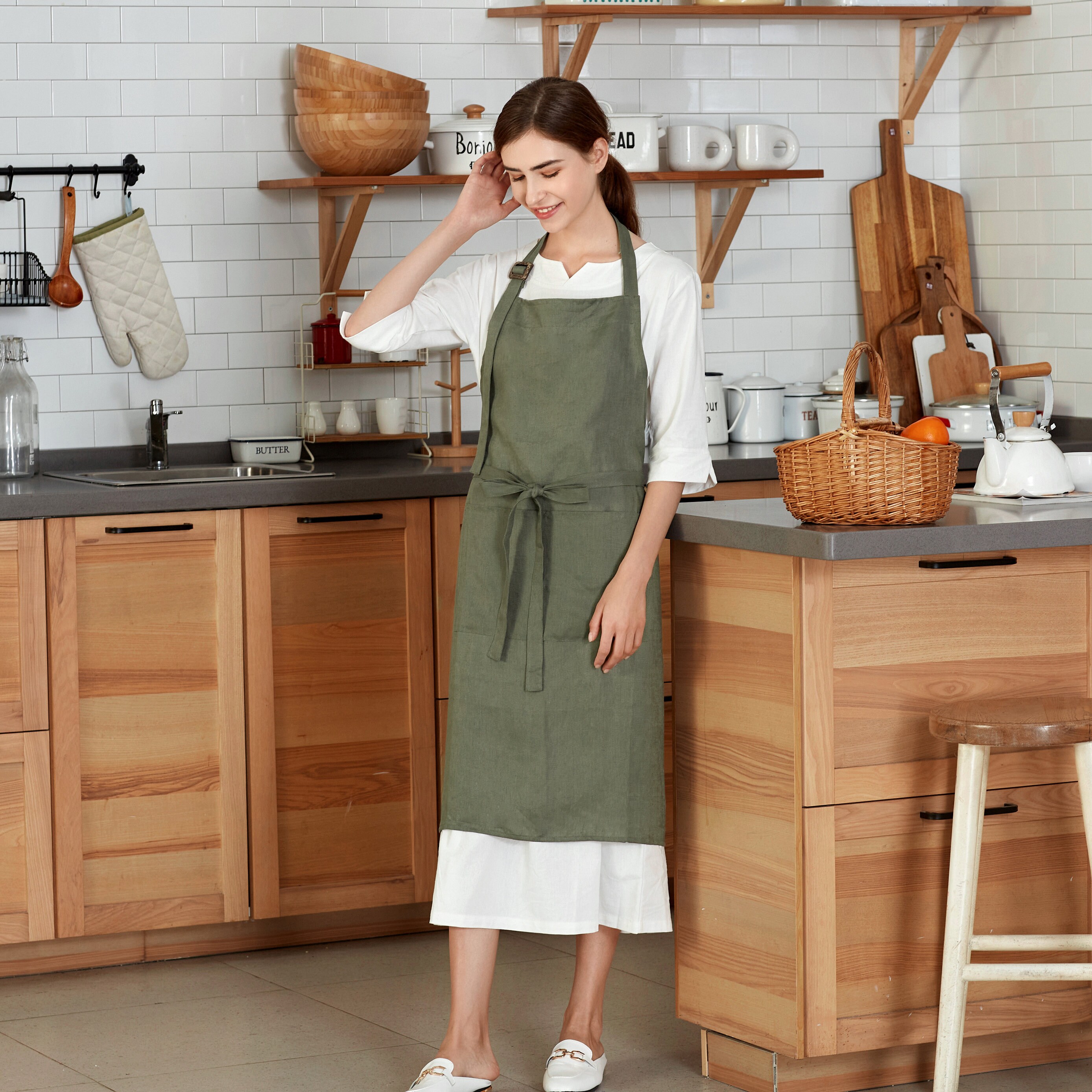 Shell Apron Gift for Wife Apron, Linen Apron With 100% Natural Coconut Shell ...