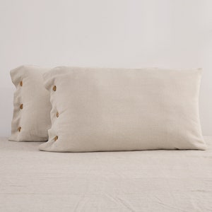 Linen Pillow Cases Set of 2, Bed Linen Cotton Blend Farmhouse Netural, Pillow Sham Coconut Button Closure Cooling Breathable Pillow Cover