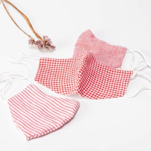 Linen Face Masks,2 Layers Face Mask,  Personal Care Adjustable Mask, Washable and Reusable Mask, Breathable Comfortable Cute Mask Set of 4