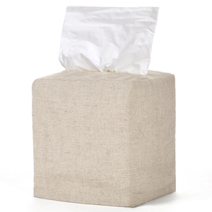 Scatola porta fazzoletti, porta fazzoletti in lino con fodera in mussola di cotone, grazioso fazzoletto quadrato con foro, decorazione da bagno come regalo, naturale