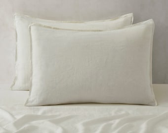 100% Linen Pillow Case, Home Decor Linen Bedding King Sham, Stone Washed Pillowcase, Normandy-France Linen, Natural Pillow Cases Set of 2