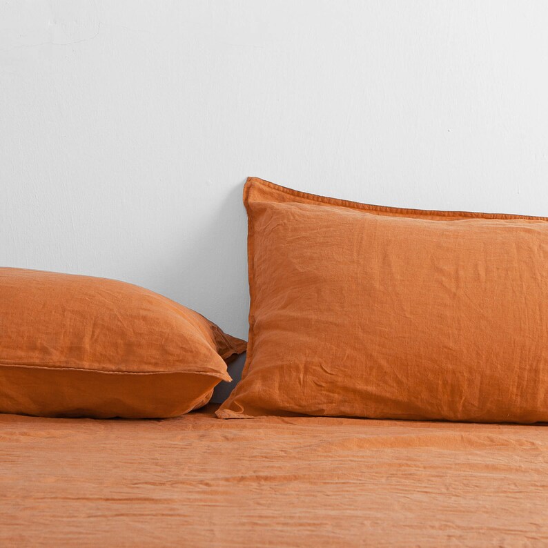 Linen Pillowcase in Orange Washed Linen Pillow Cover Orange Etsy