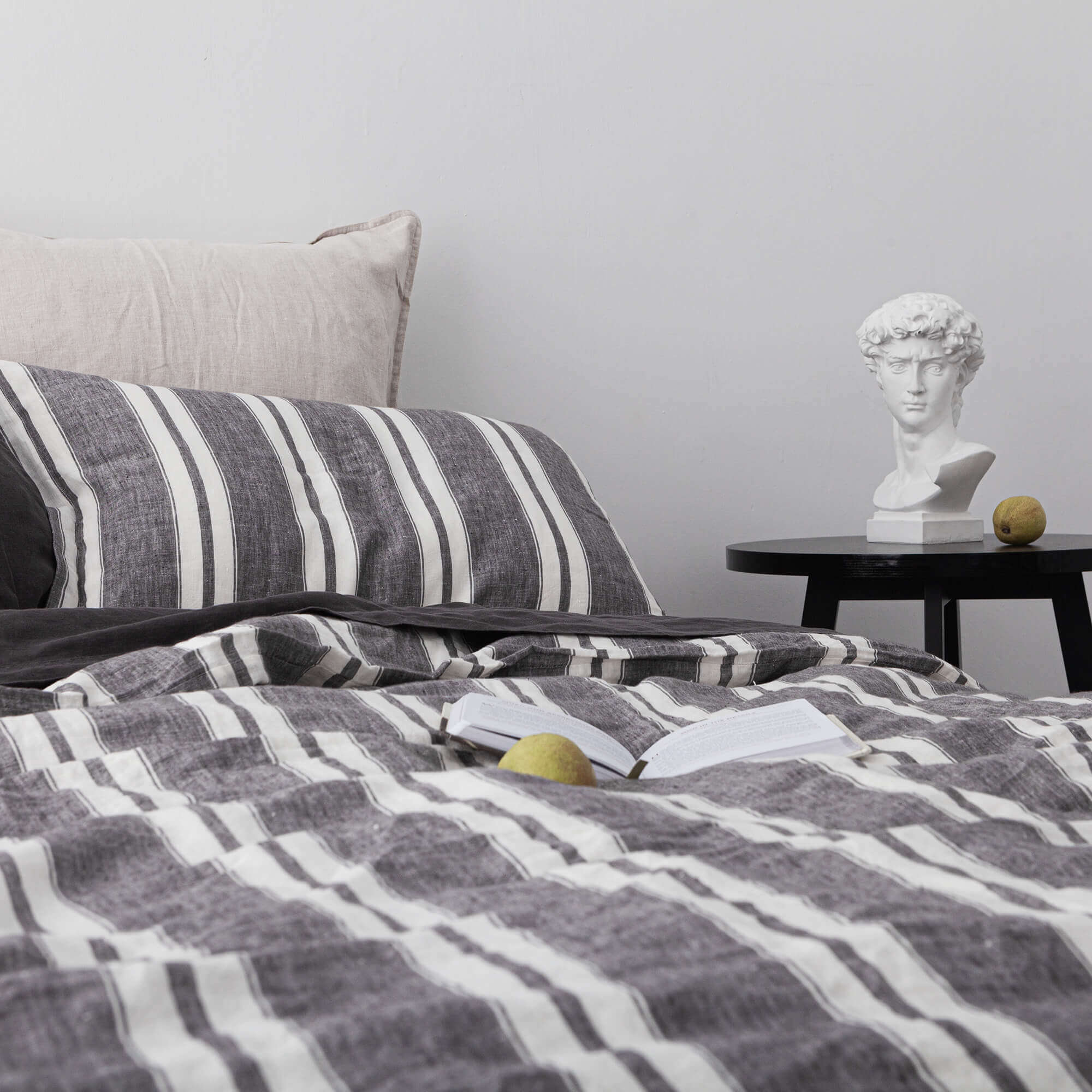 Stripe LINEN Duvet Cover Set in Charcoal Gray and White Queen Etsy