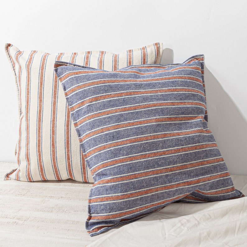 Linen Stripe Pillow Cover Handmade Linen Cushion Cover Etsy