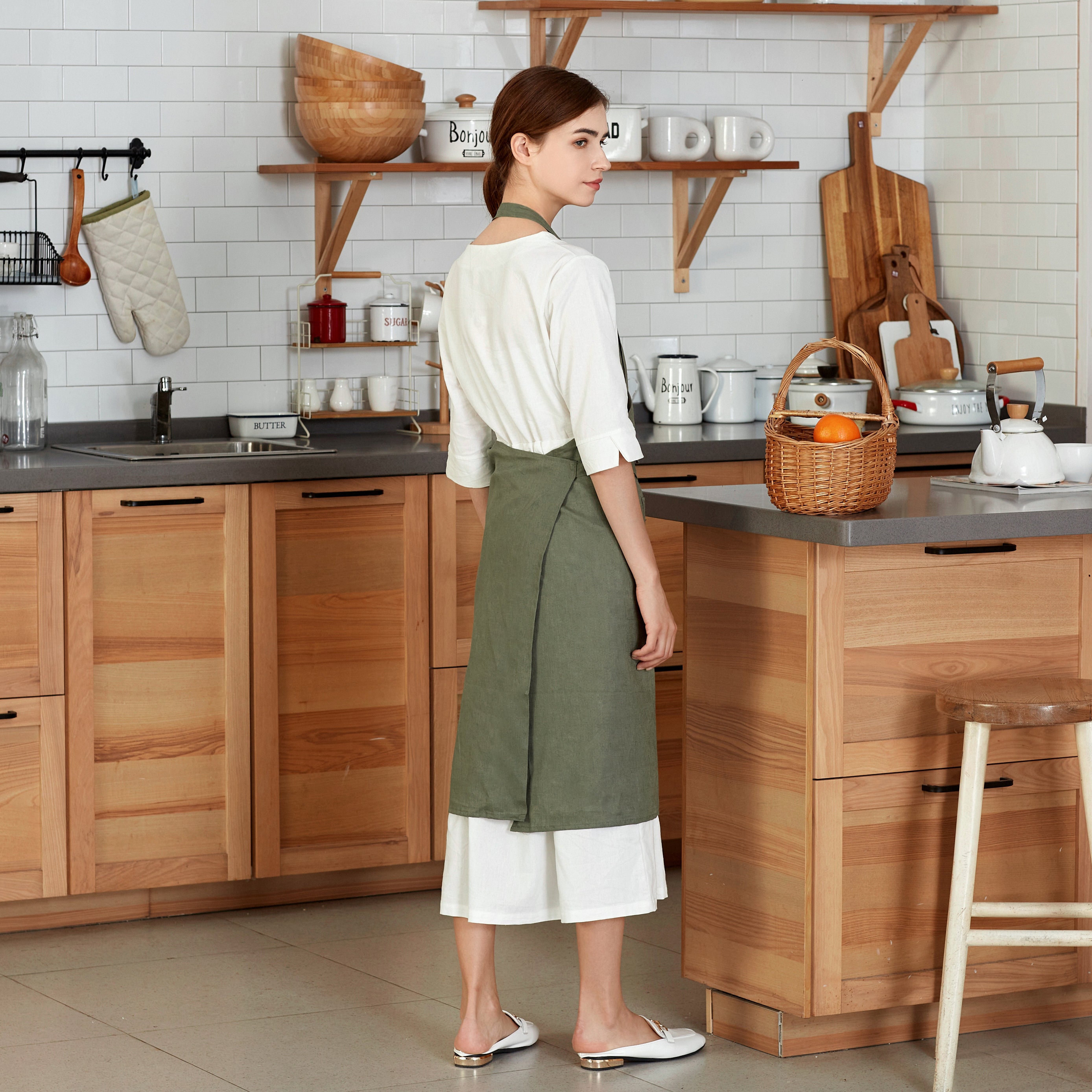 Shell Apron Gift for Wife Apron, Linen Apron With 100% Natural Coconut Shell ...