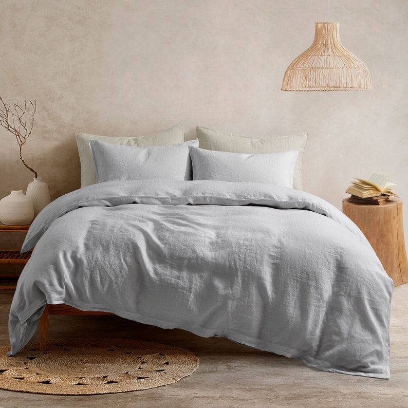 Literie 100 % lin, Parure de lit en lin, Ensembles housse de couette, Housse de couette grand lit, Ensemble housse de couette douce, Lin français naturel lavé, Naturel Light Gray