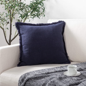 20 x 20 Linen Throw Pillow Cover, Decorative Pillow Cover for Bed Couch Home Living Room, Birthday Gift Linen Cushion Cover with Raw Edge