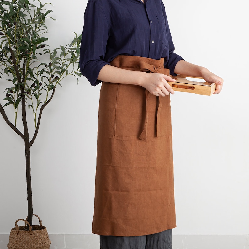 Linen Half Apron, Midi Cafe Apron, Half Apron with Pockets, Unisex Half Waist Apron, Chef Apron, Linen Kitchen Apron, Chef Apron image 10