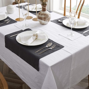 Linen Placemats Coasters Set of 4, Table Cloth Placemats Decor Hemstitch, Table Mats Washable Reusable for Home Kitchen Dining, Dark Gray