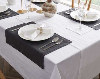 Linen Placemats Coasters Set of 4, Table Cloth Placemats Decor Hemstitch, Table Mats Washable Reusable for Home Kitchen Dining, Dark Gray