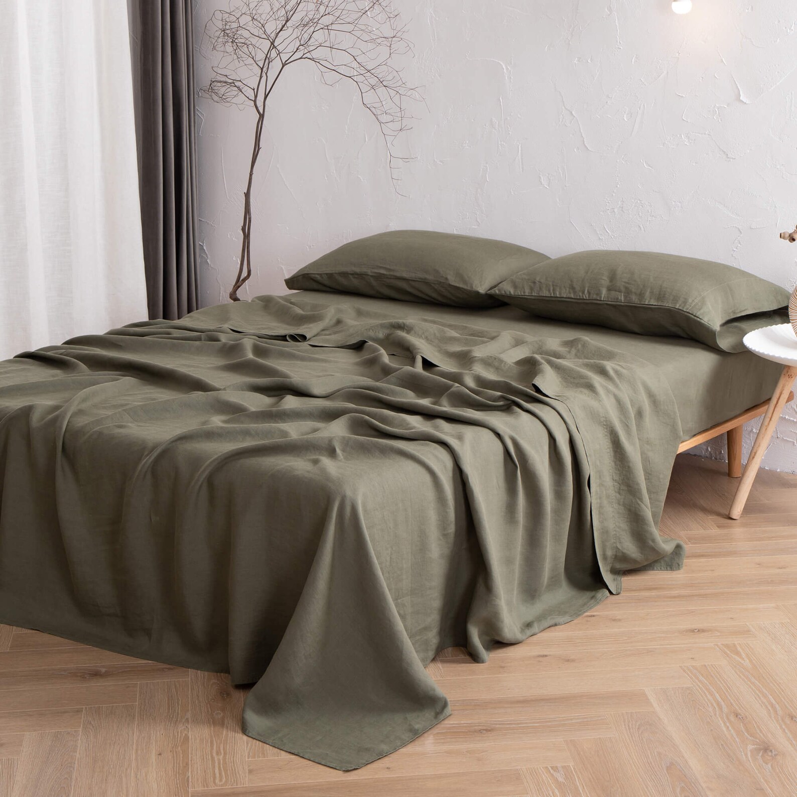 LINEN SHEET SETS In Green Flat Sheet Fitted Sheet And 2 Etsy
