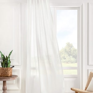 Linen Curtains for Living Room, Natural Linen Shower Curtain for Kitchen Bathroom, Decorate Curtain for Rod Pocket Drape Panel Curtain White
